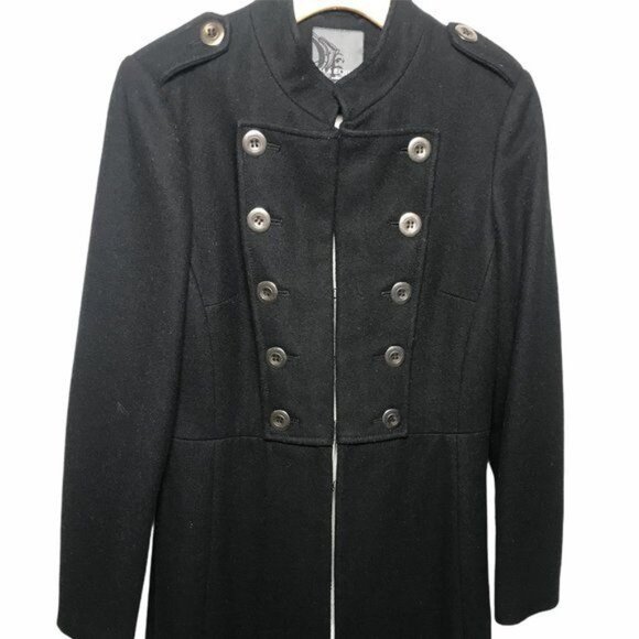 Vintage Marquis Military Black Wool Blend Coat Size L - Picture 3 of 5